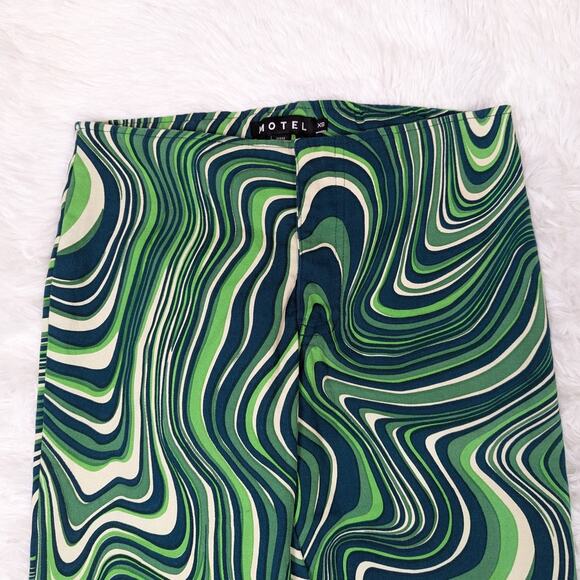 Motel Rocks Coban Trouser Ripple Retro Bootcut Low Rise Low Waist Pants Green XS - Picture 7 of 12